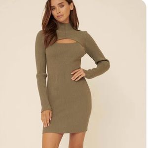 NWT Vestique Natasha Dress Bond Girl Rib Knit Cutout Bodycon Dress Medium Olive